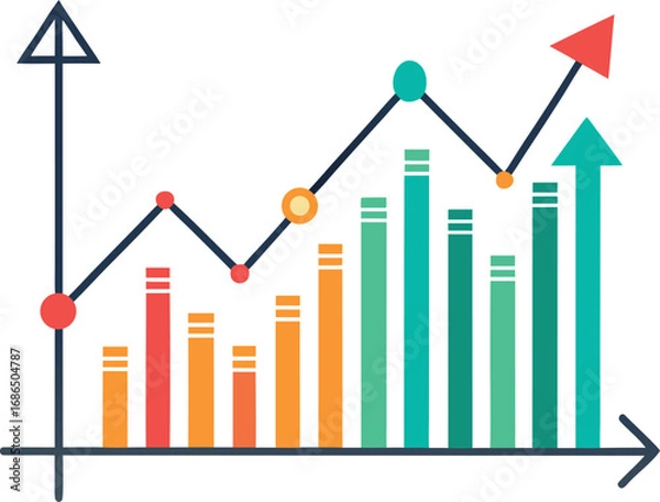 Fototapeta Stock Market Line Graph With Trend Arrows Minimal