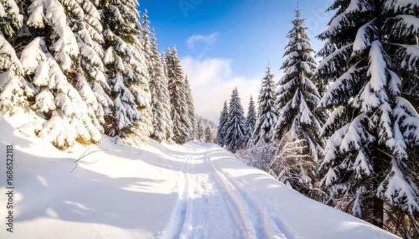 Fototapeta Snowy Path Through Winter Forest