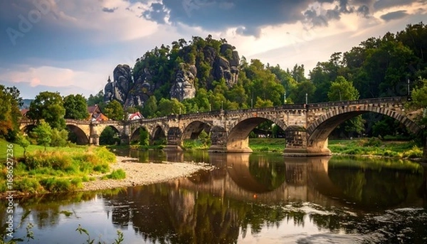 Obraz Stone Bridge Reflection in River
