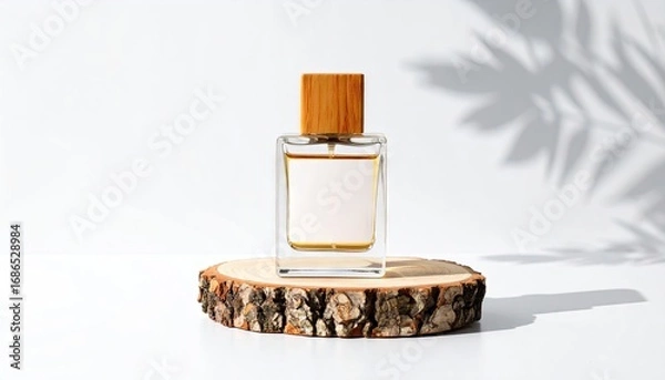 Obraz Square Perfume Bottle Mockup with Wooden Cap on Marble