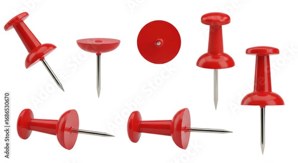 Fototapeta Isolated red push pins set