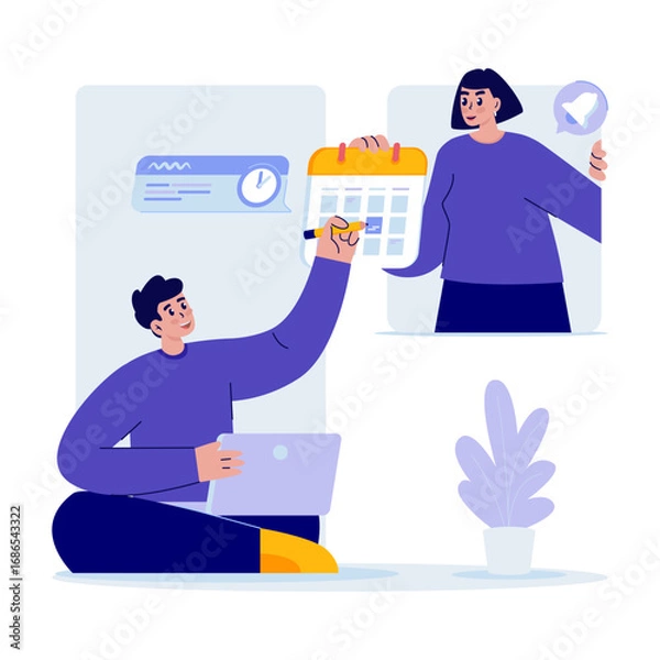 Obraz Teamwork Collaborative Appointment Scheduling Vector Illustration