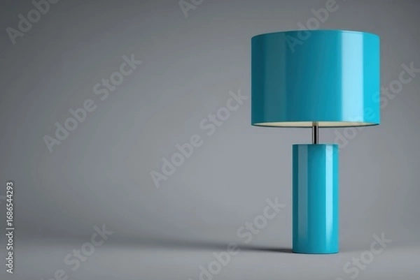 Obraz Teal cylindrical table lamp on grey background