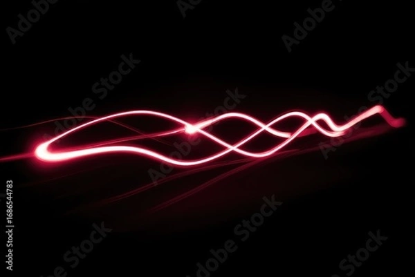 Obraz Abstract crimson light trails on black backdrop, wavy, dynamic