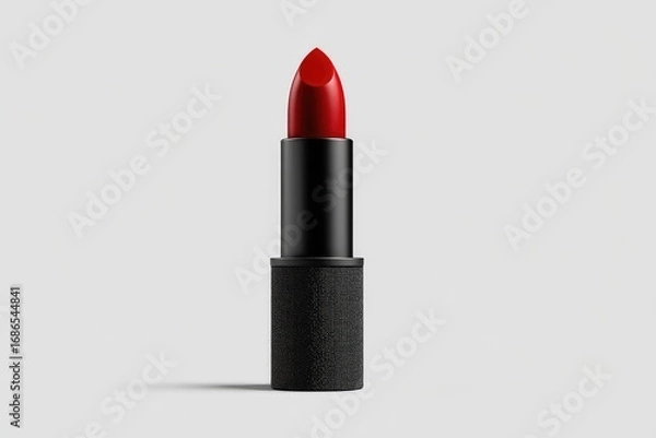 Obraz Single, red lipstick in black tube, isolated on white background