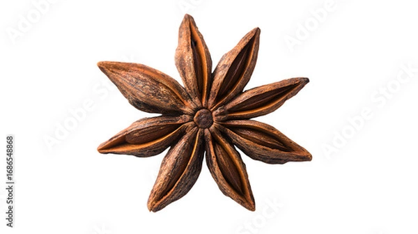 Fototapeta single star anise spice top view isolated on white