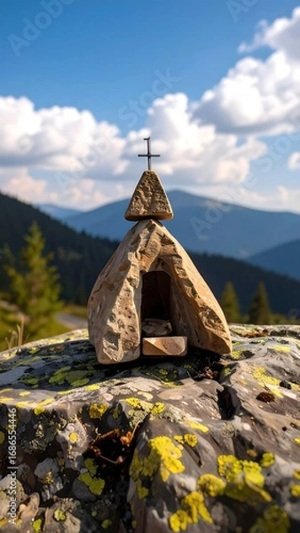 Obraz Stone shrine atop mountain, sunny day