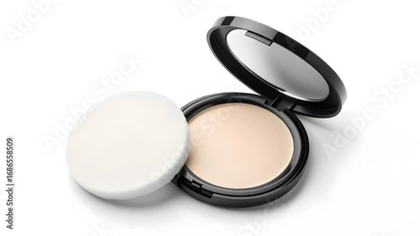 Fototapeta Realistic Translucent Powder Compact Mockup – Blank Cosmetic Packaging with Soft Puff, Minimal Beauty Makeup Product Design Template for Branding and Presentation
