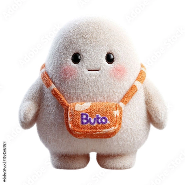 Fototapeta Fluffy Buto Character Cute Messenger with Orange Bag with Isolated.