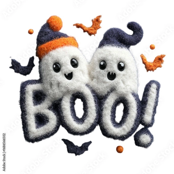 Fototapeta Fluffy Ghosts Boo Halloween Festive Characters with Isolated.