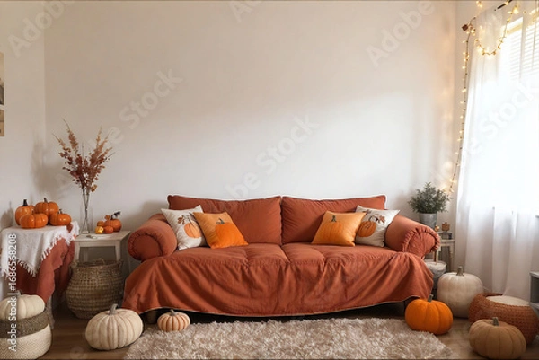 Fototapeta living room interior with orange sofa