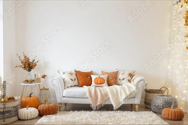 Fototapeta living room with sofa autumn