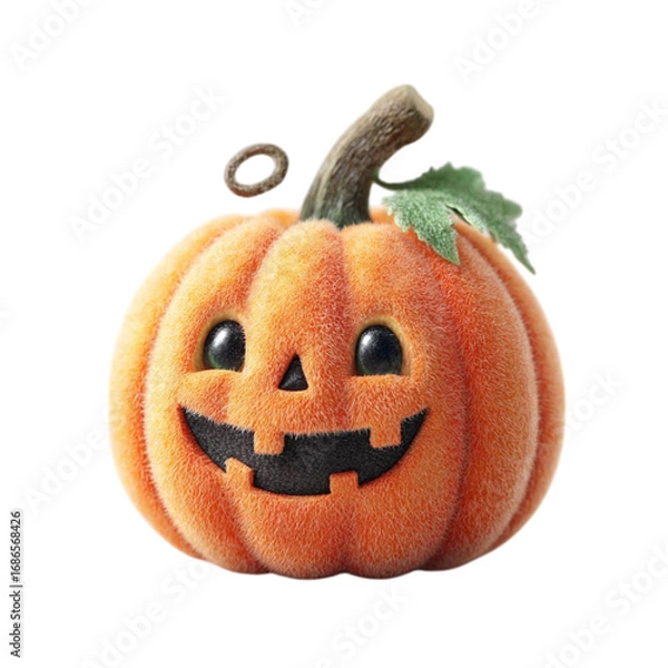 Fototapeta Fluffy Jackolantern smiles on Halloween with isolated on black.