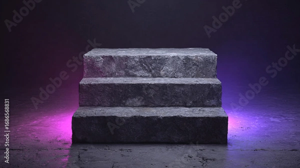 Fototapeta Dark stone podium with dramatic lighting and smoke background for luxury product presentation, futuristic showcase, or modern advertising design