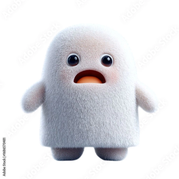 Fototapeta Fluffy White Creature Anxious  Cute with Isolated Mascot for Graphic Design.