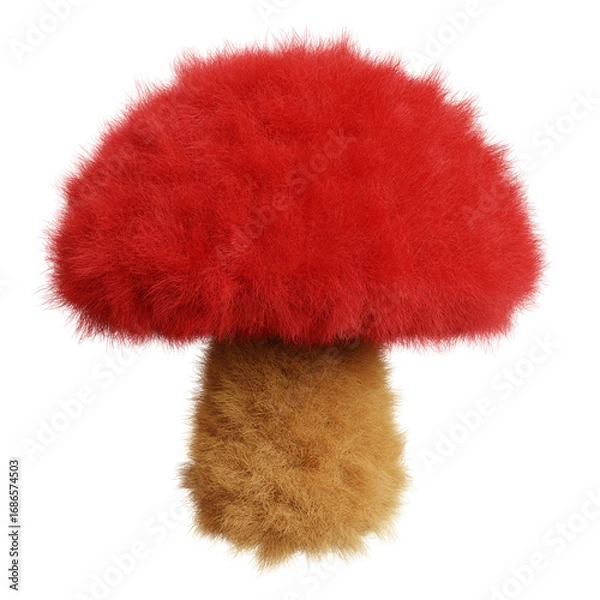Fototapeta 3d render of Red fluffy fur mushroom shape