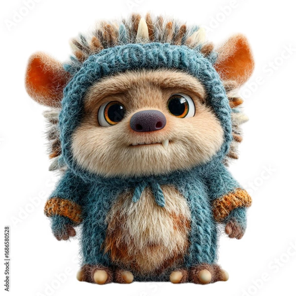 Fototapeta Fuzzy Creature in Knitted Outfit Adorable.