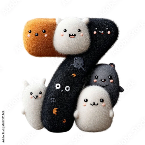 Fototapeta Fuzzy Number Seven Cute Characters Design with Creative Font, and Isolated.