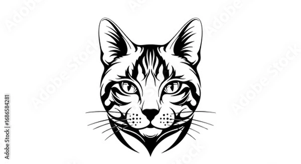 Fototapeta Vector Minimalist Black and White SVG Illustration of a Cat Head with Line Art Style