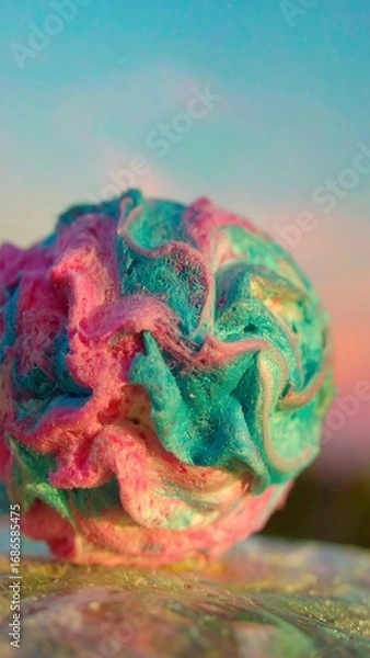 Obraz Swirled pastel sphere, sunset backdrop