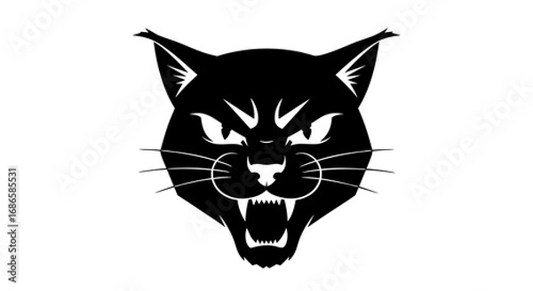 Fototapeta Vector Bold Black Panther SVG Icon with Fierce Expression in Geometric Modern Flat Style for Digital Design