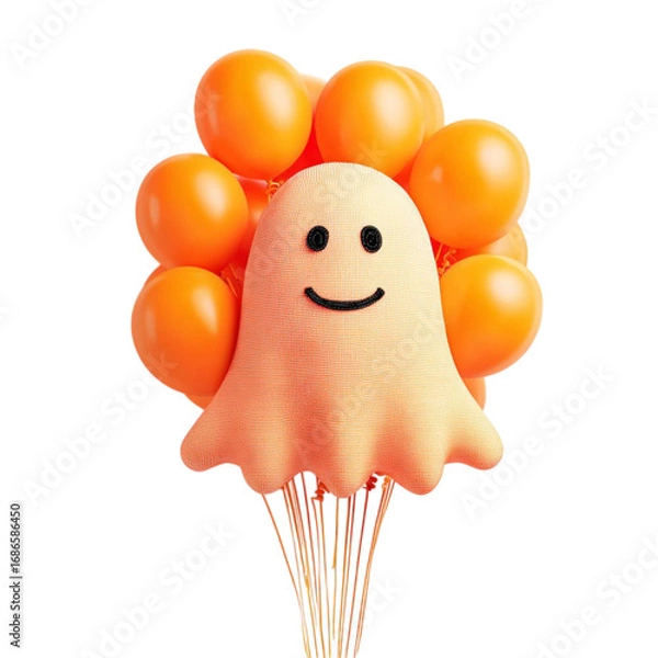 Fototapeta Ghostly Gathering Cheerful ghost soars with bright orange balloons.