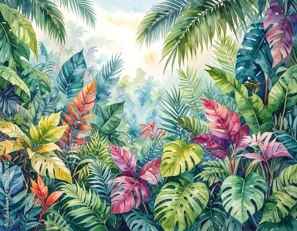 Fototapeta Tropical Rainforest Watercolor Painting