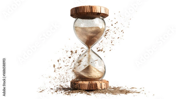 Fototapeta HD realistic hourglass with flowing sand mid-turn isolated on white