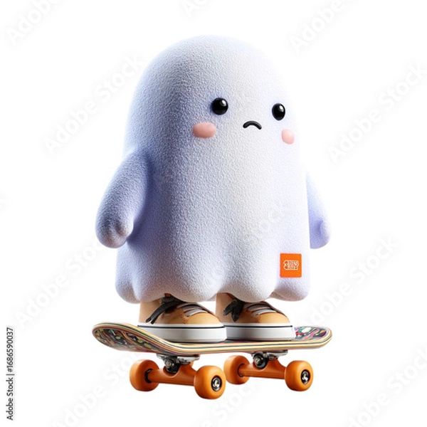 Fototapeta Ghostly Skater Sad spectral character riding skateboard on black Playful.