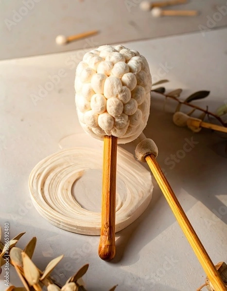 Obraz Textured white sphere on wooden handle