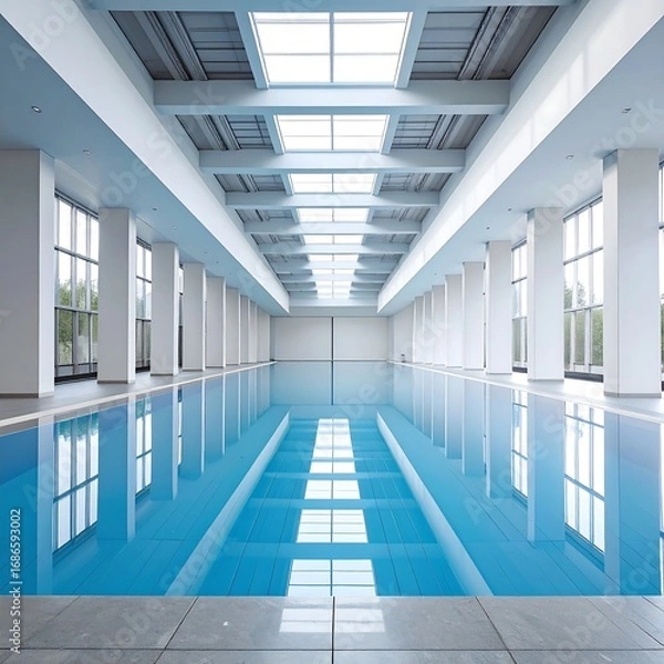 Obraz Tranquil indoor pool with high ceilings and natural light