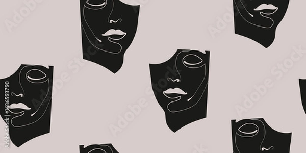 Fototapeta Minimalist Face Art Repeat Seamless Pattern