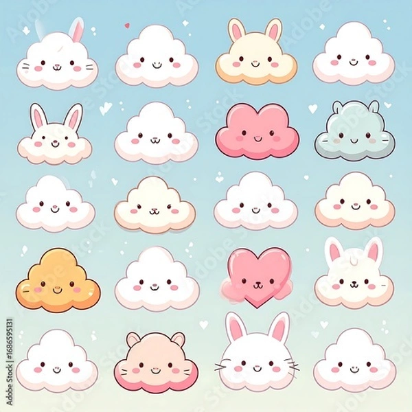 Fototapeta Cute cloud animals pattern