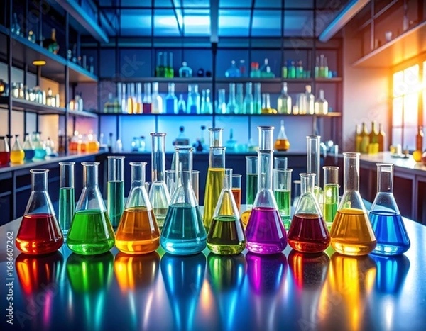 Fototapeta Colorful beakers in a laboratory