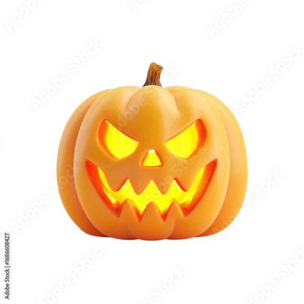 Fototapeta Glowing Grin Spooky 3D Pumpkin Carving on Transparent Background.