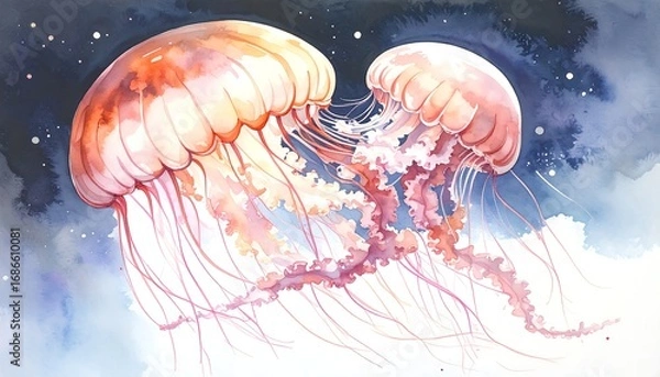 Obraz Two jellyfish drift in a cosmic sea