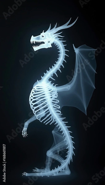 Fototapeta ドラゴンのレントゲン写真、モノクロ