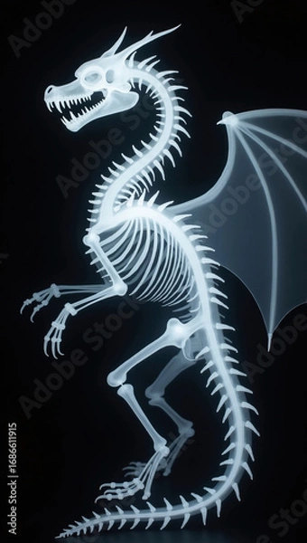 Fototapeta ドラゴンのレントゲン写真、モノクロ