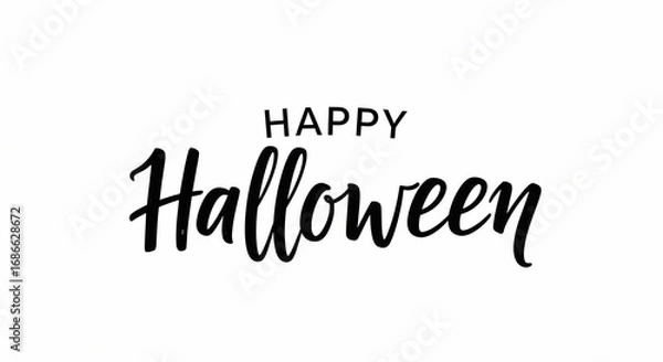 Fototapeta Happy Halloween Hand Lettering Design with Decorative Swirls, Black Calligraphy Text and White Background for Posters, Cards, Invitations and Seasonal Artwork