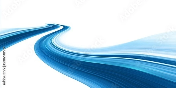Fototapeta Blue glowing curved motion streak with light trail isolated on transparent PNG background, dynamic laser beam effect with bright tail, futuristic abstract energy line for digital design