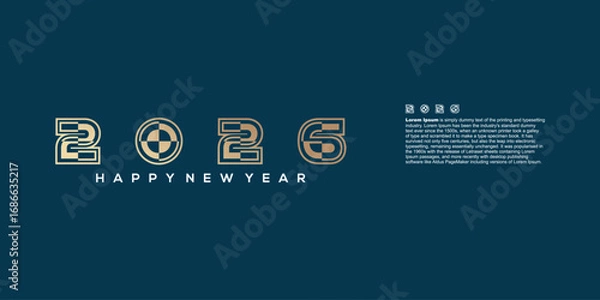 Obraz modern golden 2026 Happy New Year design with ribbon on a dark blue background.