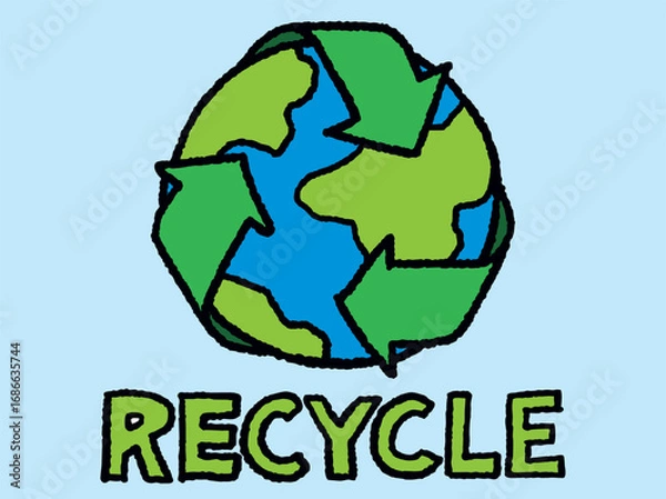 Fototapeta Sketch doodle recycle save the earth illustration. Recycle icon sign for ecological. Hand-drawn style vector