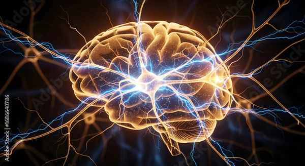 Fototapeta Digital Illustration of Brain with Electric Neural Connections in Bright Colors