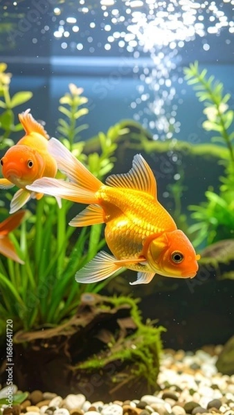 Obraz Vivid goldfish in a planted aquarium