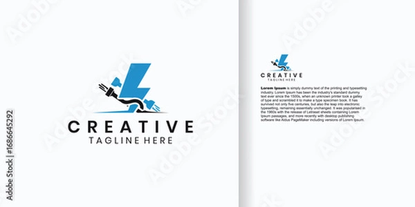 Obraz Creative logo design featuring a stylized letter L with a lightning bolt and a cable, perfect for tech companies.