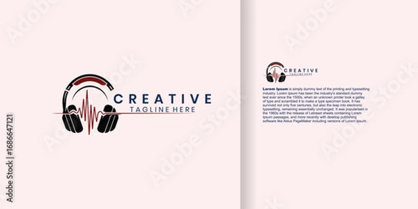 Obraz Logo design featuring headphones and a sound wave