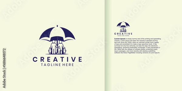 Obraz Creative logo design featuring an umbrella sheltering figures, with accompanying text and layout.