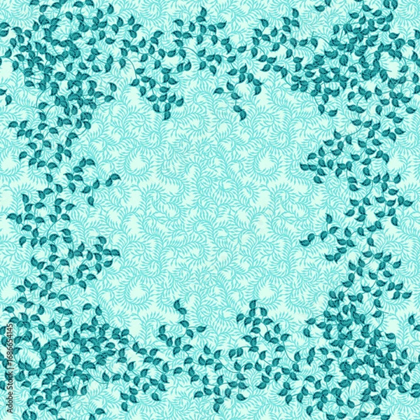 Fototapeta prussian blue colored creeping leaf motif hijab pattern design