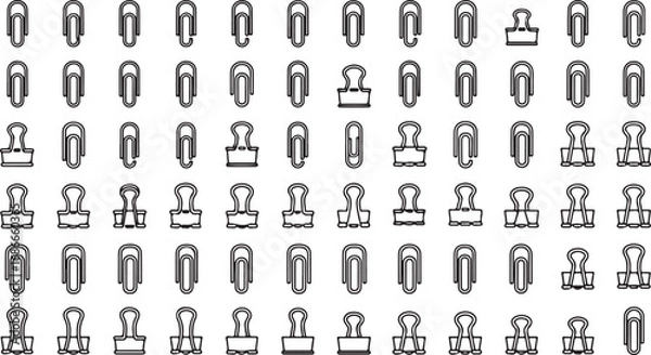 Fototapeta Collection of binder clips and paper clips on a plain background for office organization vector