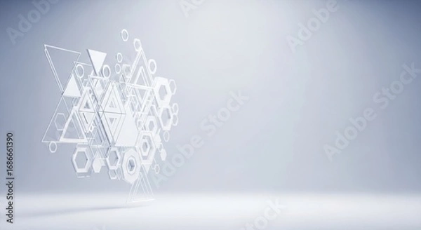 Fototapeta Abstract Geometric Composition with Floating White Shapes on a Clean Background
